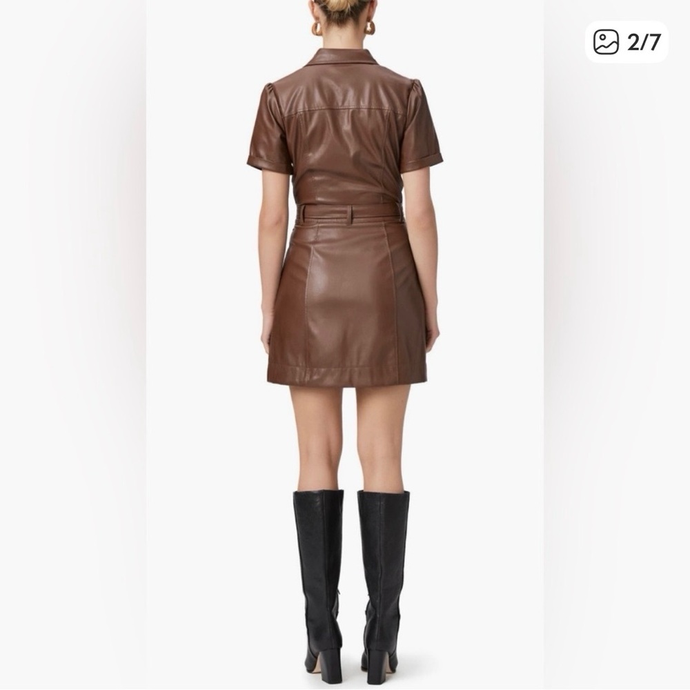 PAIGE Amina Faux Leather Brown Minidress - Picture 2 of 7